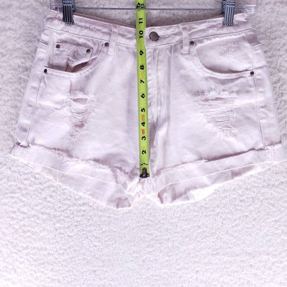 FOREVER 21 Light Pink Destroyed Raw Hem Jean Shorts Womens Size 26 High Rise - Picture 3 of 6